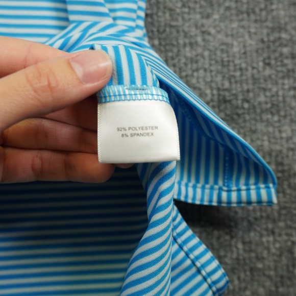 Peter Millar Polo Shirt Mens L Blue Striped Summer Comfort Short Sleeve Stretch - Picture 7 of 12